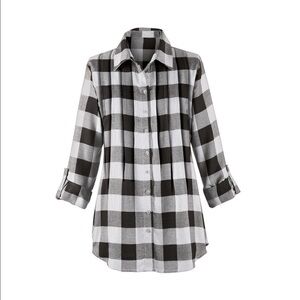 Collections Etc. Buffalo plaid pintuck Tunic top button down size Medium